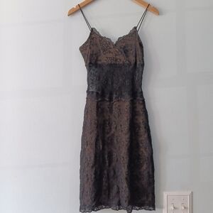 Lucent Vintage Black Lace Sheer Mesh Slip Dress Floral Layered S